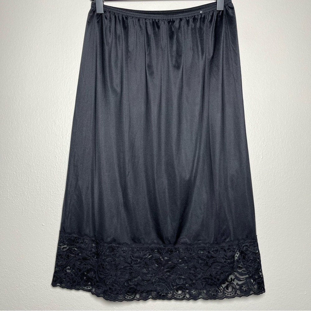 Vintage Black Midi Slip Skirt with Lace Trim